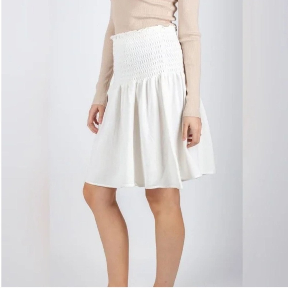 Y2K Soft Girl Coquette Skirt Womens XS Cream Smocked Skater Summer YAKIRA BELLA